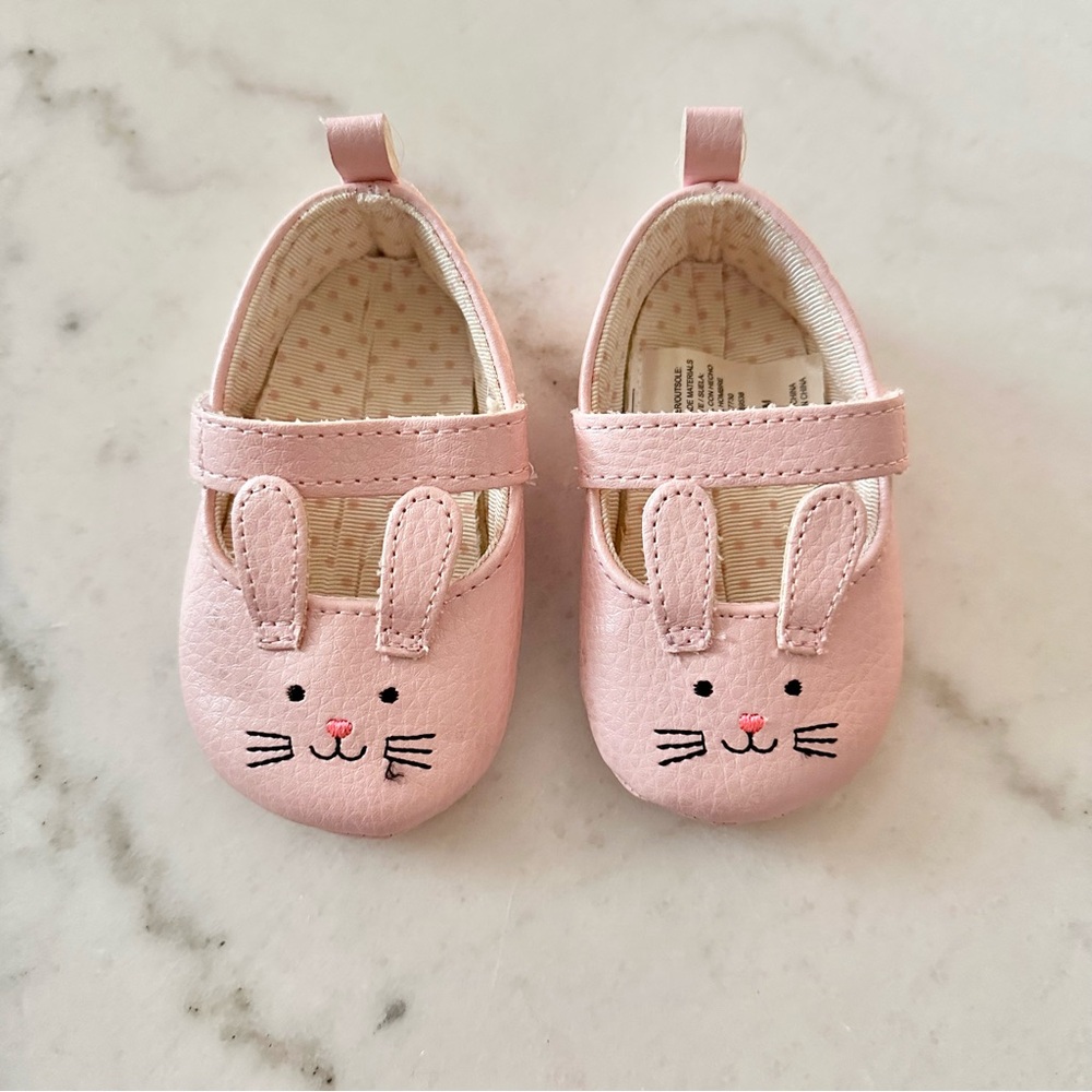 Pink Faux Leather Bunny Shoes 3-6M